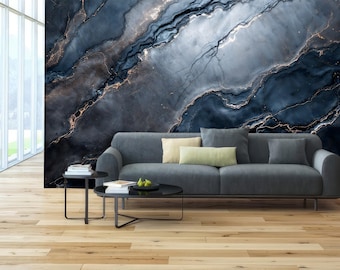 Black Marble Wallpaper – Peel and Stick or Non-Woven Luxury Wall Mural