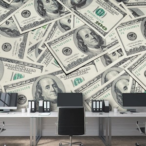 Hundred Dollar Bills Wall Mural – Money Print Wallpaper for Office, Bar, Man Cave Decor