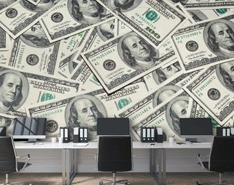 Hundred Dollar Bills Wall Mural – Money Print Wallpaper for Office, Bar, Man Cave Decor