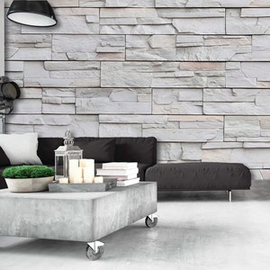 Elegant Slate Gray Stone Patterned 3D Wallpaper