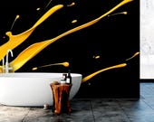 3D Wallpaper Yellow Paint on Black Wall Peel and Stick