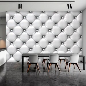 3D White Leather Upholstery Wallpaper: Non-Woven Print Wall Art image 2