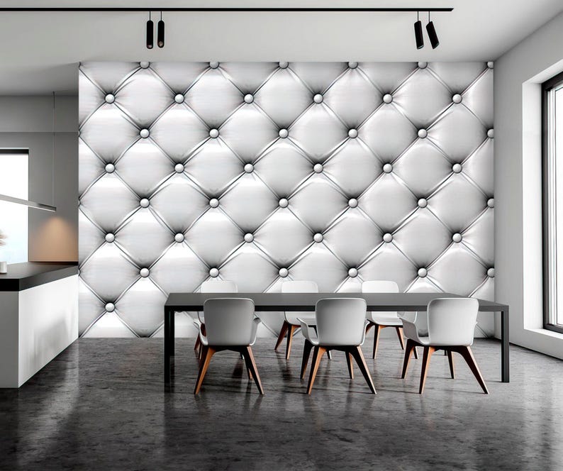 3D White Leather Upholstery Wallpaper: Non-Woven Print Wall Art image 2