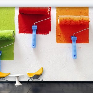 Multicolored Paint Roller Wallpaper: Non-Woven Wall Art Poster