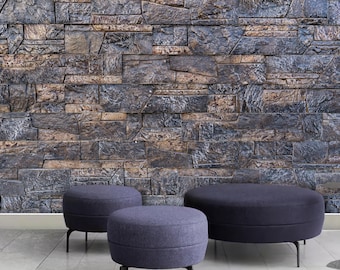 Realistic Stone Texture Wallpaper – Rustic Faux Rock Wall Mural for Living Room, Bedroom Decor