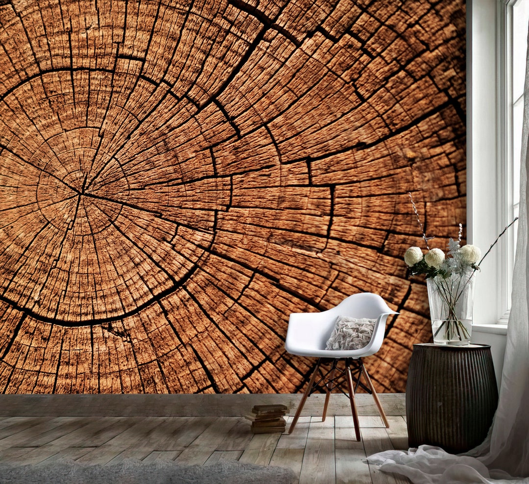 Wallpaper Wooden Cut Background Wall Art Mural - Etsy
