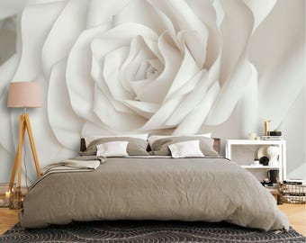 3D Wallpaper Rose White Pink Wall Art Mural Wallcovering on non-woven basis