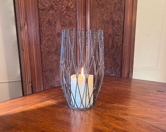 Circular Wire Beaded Branch Candleholder-Metal |