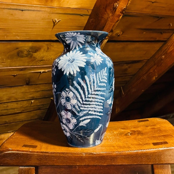 Blue and White Vase Etsy