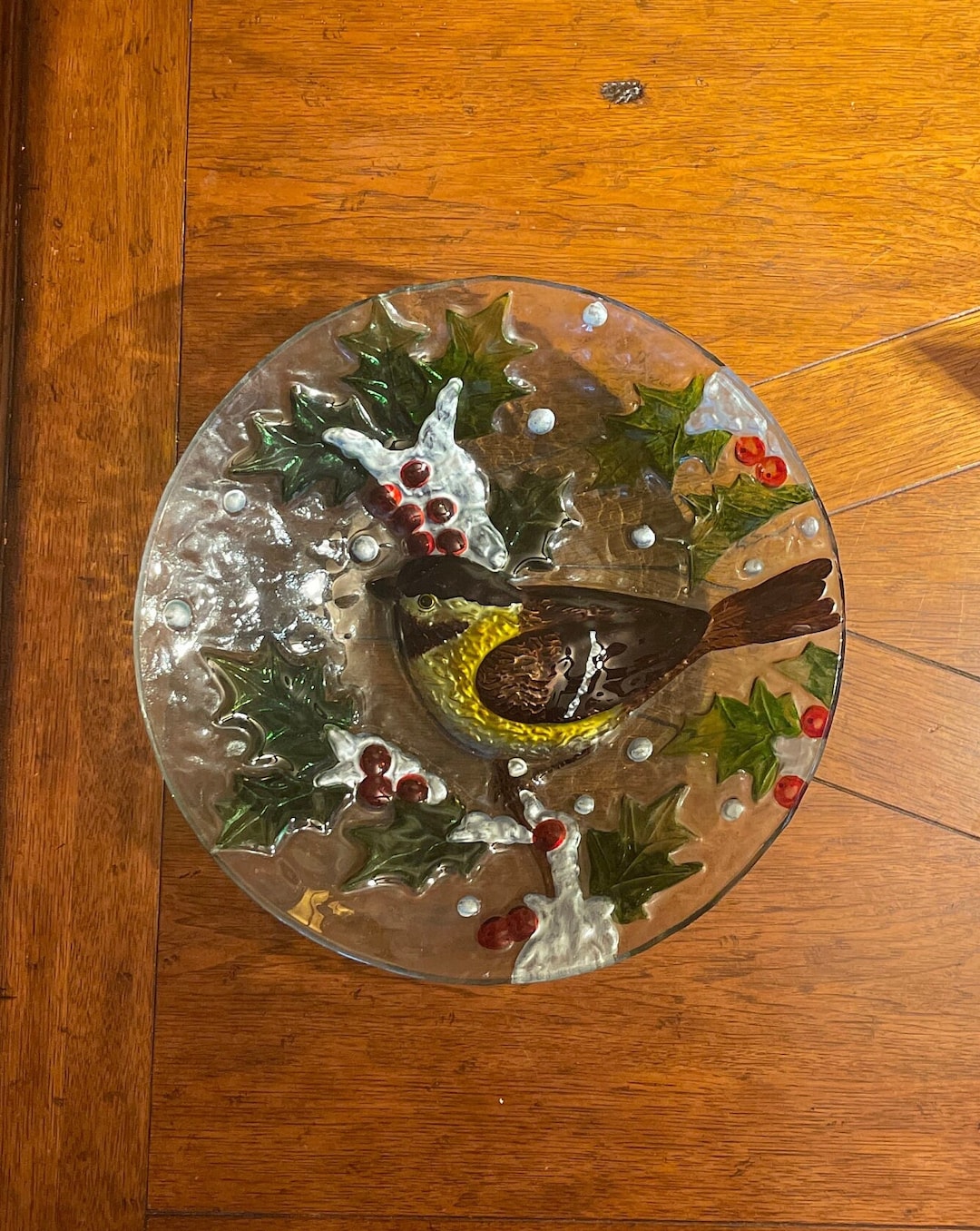 Large Painted Glass Bird Bath Bowl Large Painted Glass Holiday Table