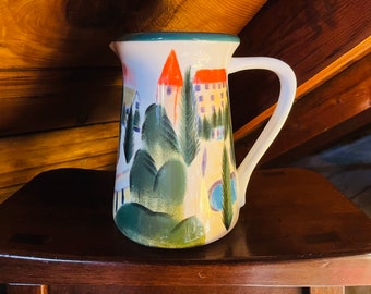 French Provence Ceramic Pitcher | Hand Painted Linda Montgomery "Provence" Pitcher |