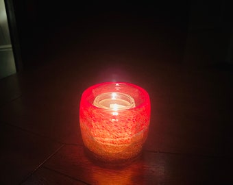 Handblown Red Confetti Glass Candle Holder | Handblown Small Red Glass Candle Holder |