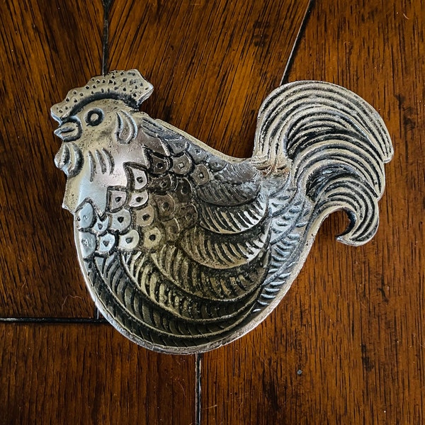Handcrafted Pewter Rooster Dish | Handwrought Small Pewter Rooster Dish | Rooster Side Dish | Home Decor |