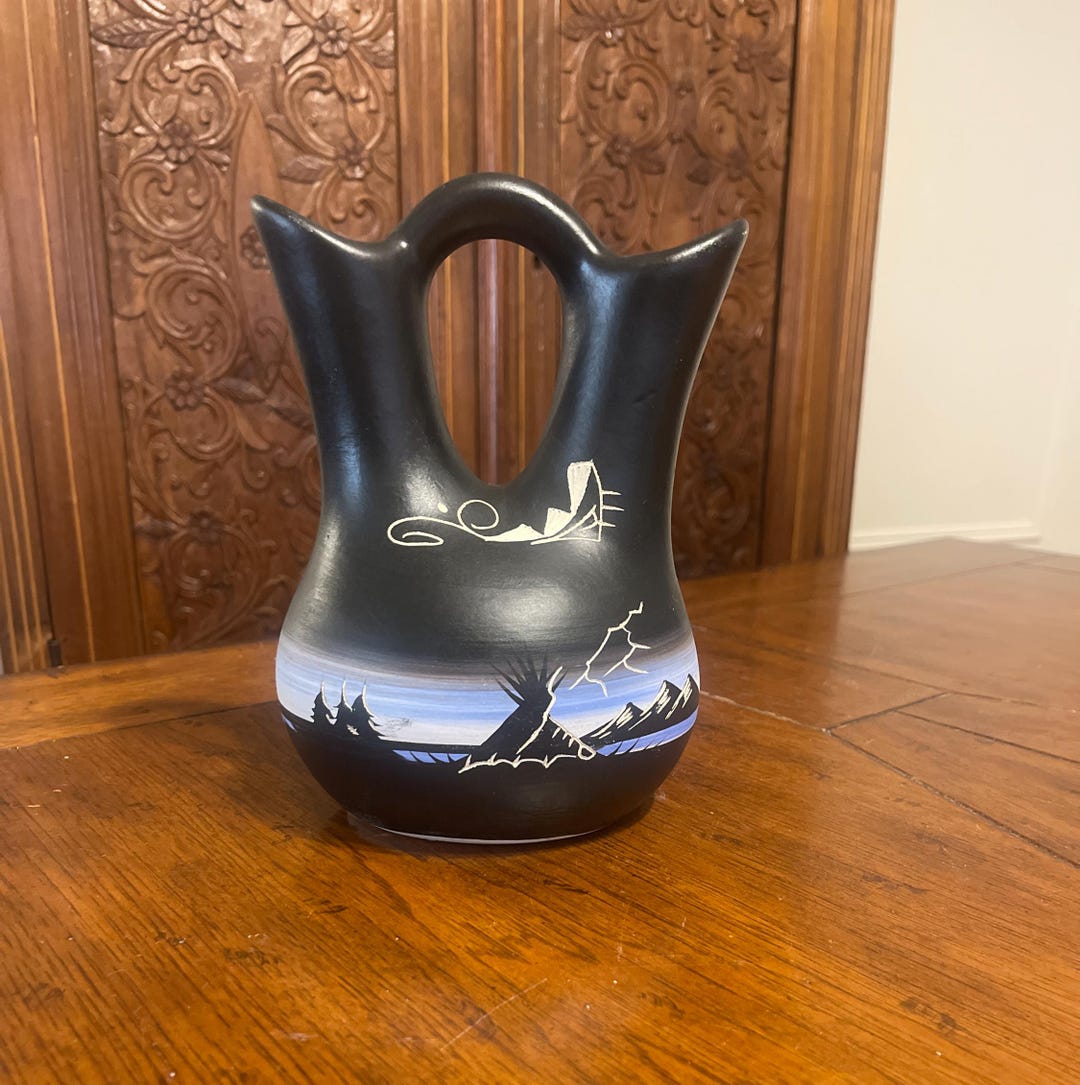 Native American Wedding Vase Painted Black With Etching-signed - Etsy