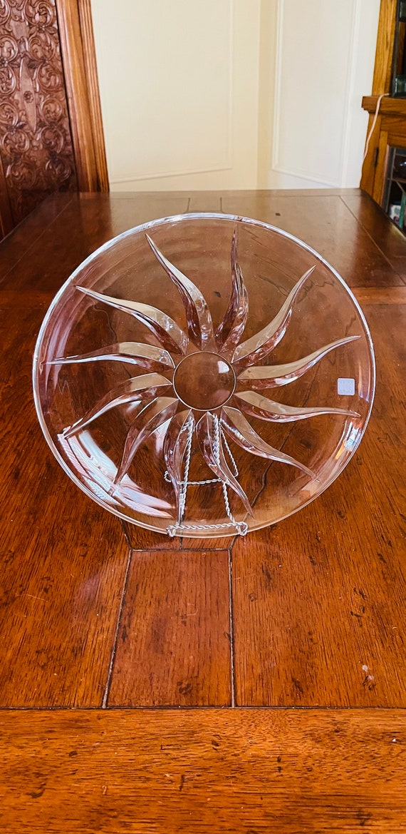 Glass Platter With Sun Design-rcr Cristalleria Italiana-12 Inches-new 