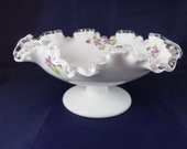 VINTAGE FENTON SILVERCREST Milk Glass Hand Painted Bowl - Signed
