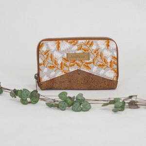 Portemonnaie Damen Kork vegan handgemacht Blumen orange