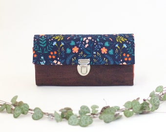 Wallet women's large cork vegan flowers