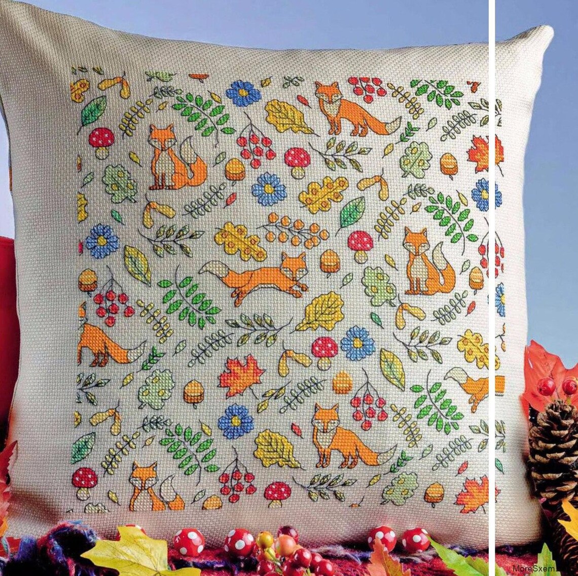 Pillow cross stitch pattern Autumn in pdf Etsy
