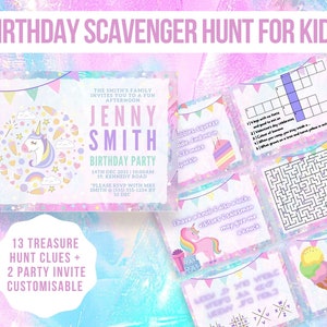 Indoor Unicorn Rainbow Treasure Hunt Game for Kids | Digital Printable | Birthday Scavenger hunt | Party Games | Birthday Party Invites
