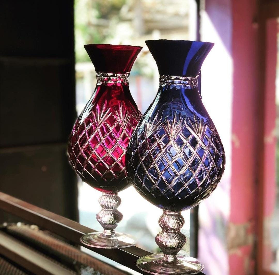 Patterned and Handled Crystal Red Decorative Art Glass Vase. Etsy Canada
