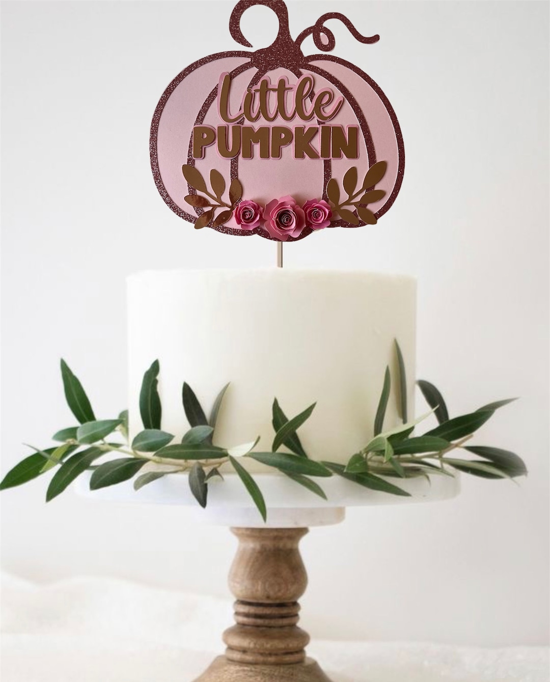 Gold Glitter 'A Little Pumpkin Is On The Way' Cake Topper - Fall Pumpkin Baby Shower Party Decor