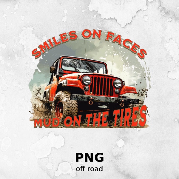 Vintage Red Jeep Art Print, Smiles on Faces Mud on Tires Off-Roading Poster, Unique Digital Download Wall Decor