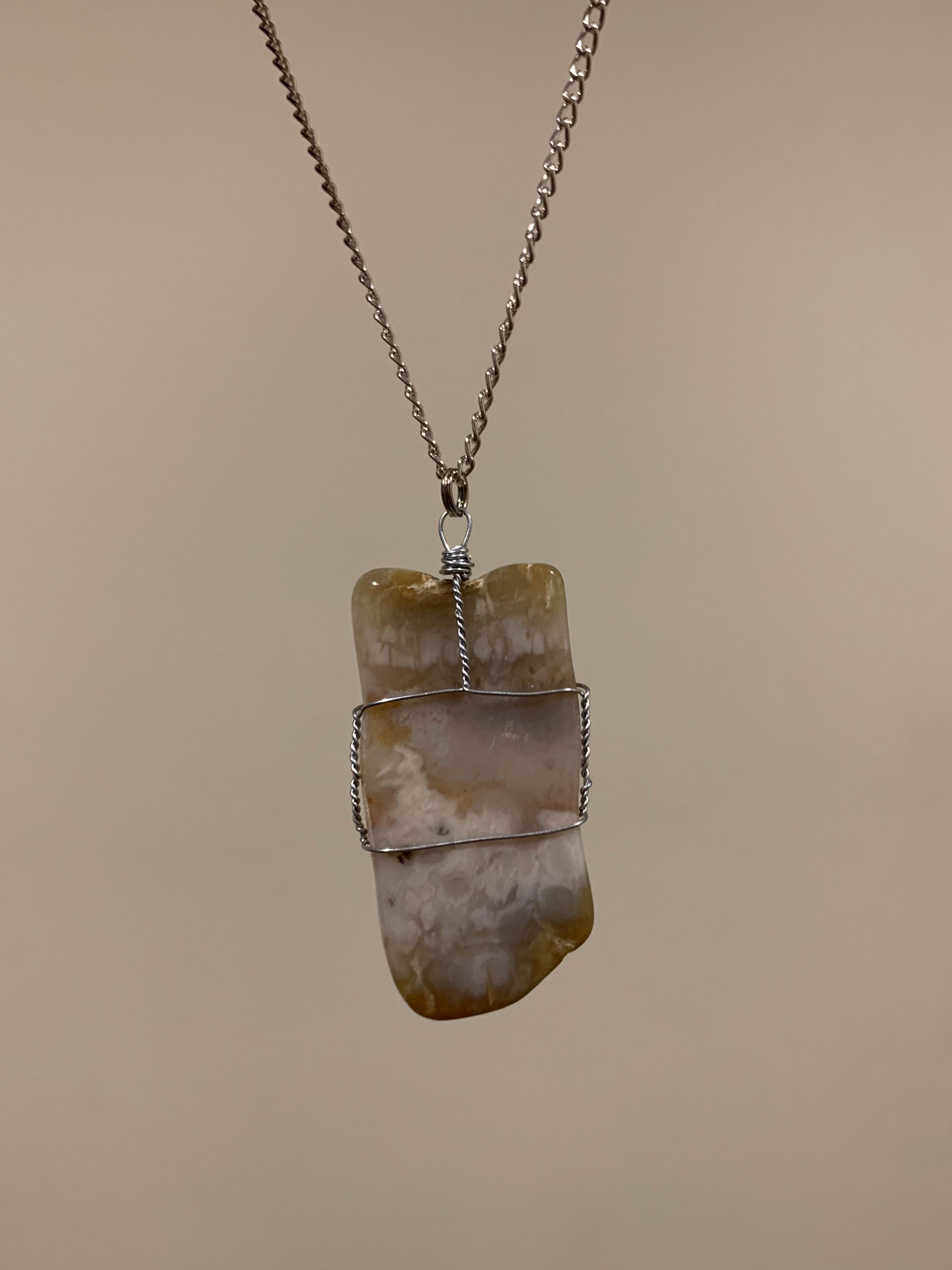 Silver Wire Wrapped NZ Agate Necklace Etsy