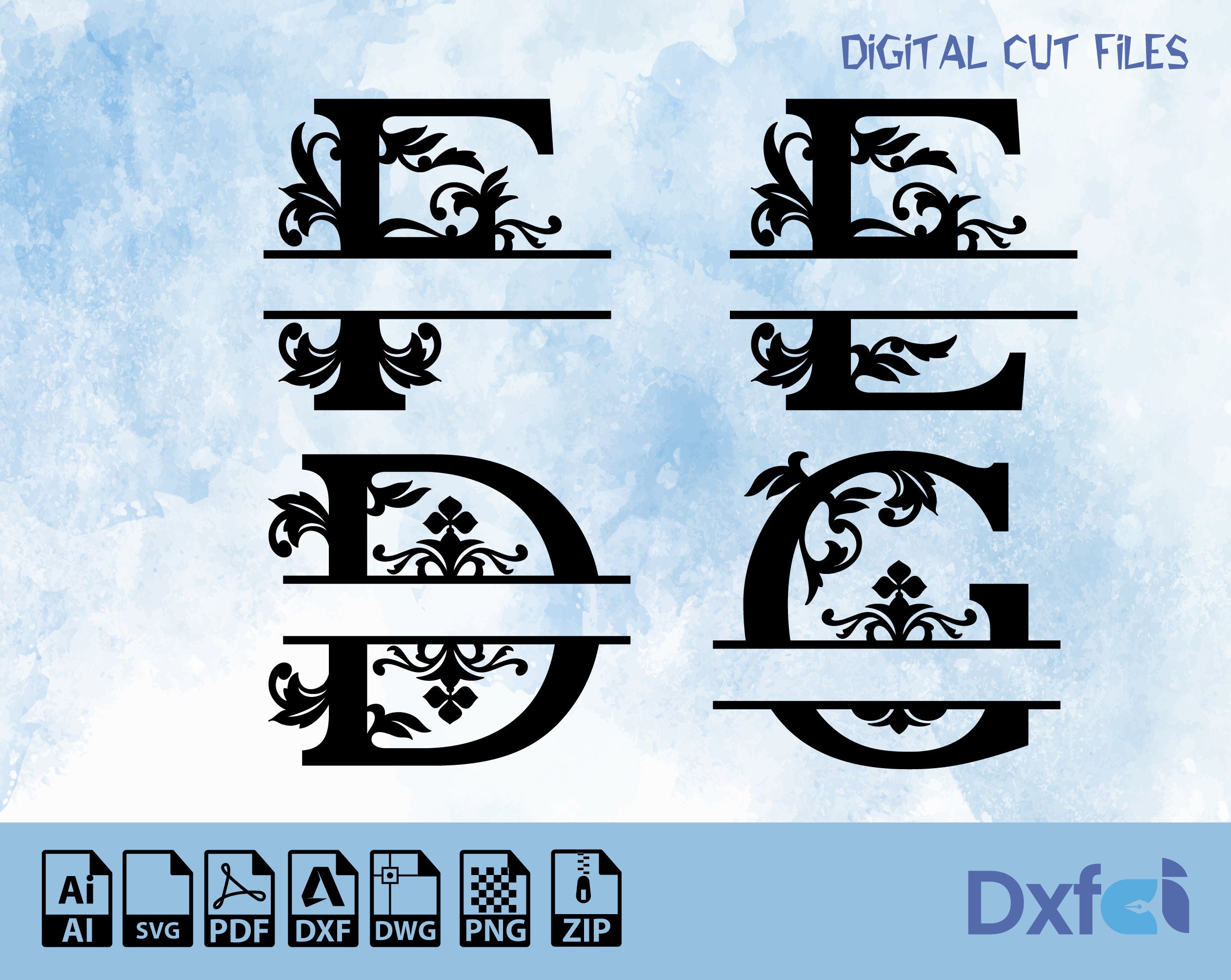 26 lettres entières Calligraphie Monogramme Alphabet Design Files pour la  découpe SVG DXF PNG Tags svg Lettres Étiquettes svg vector glow forge Craft  -  France