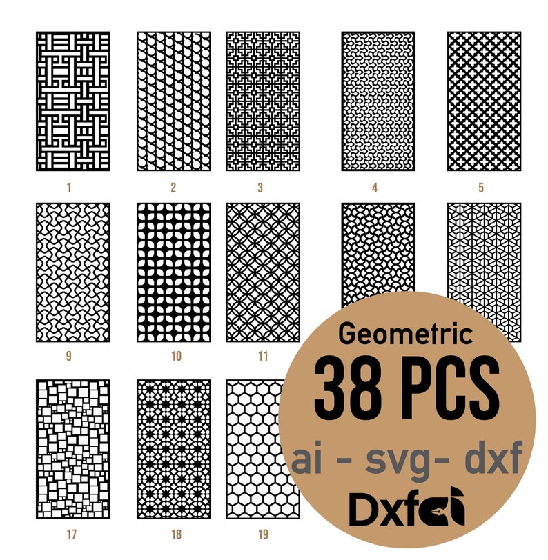 Geometric Panel Templates: 38pcs Gold Designs, Laser Cut (SVG, DXF, AI ...