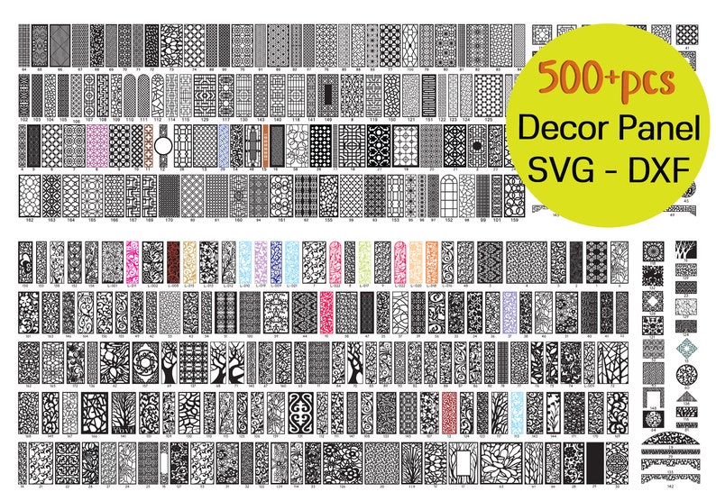 Panel Collection 500cnc files Panel Dxf SVG,Lightburn Art Library for Laser Cut cnc plasma, laser cut files,cnc patterns Stencil image 1