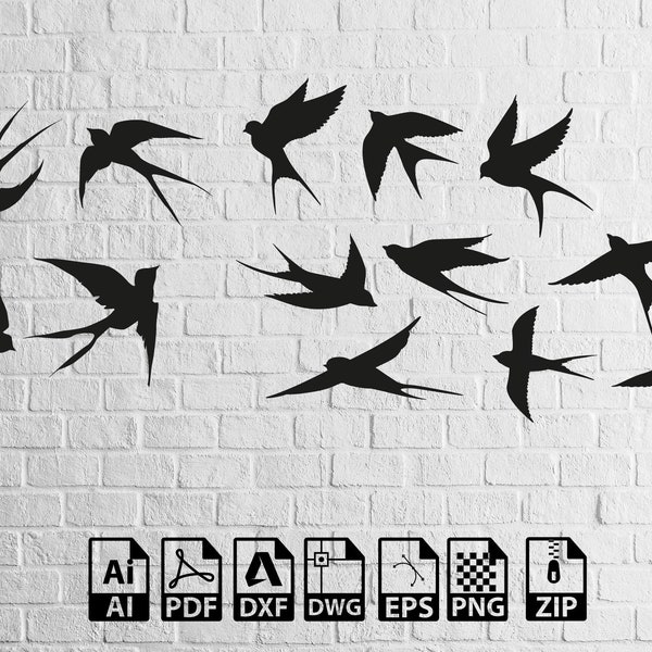 Birds SVG Birds Flying SVG Swallow Birds  Svg Vector Birds Clipart Flock Svg Cut File for Cricut Silhouette DXF