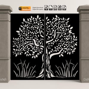 Archivo DXF de panel de árbol para puerta de jardín cortada con láser, archivos DXF y SVG, corte por plasma, cerca de hierro, metal y madera, máquina CNC #3587