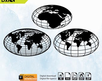 Elips Earth Globe SVG: Planet Clipart, Cricut Cut File (Digital Download)