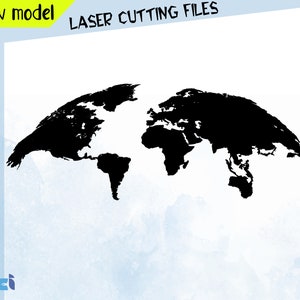 Mapa del mundo SVG / Archivos de mapas DXF / Arte mural de metal cortado con láser / Regalo de inauguración de la casa / Descarga instantánea