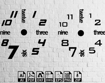 Wall Clock Svg Ai ,Pdf , Dxf Cut Template Decor Clock Laser Clock Wall Clocks Drawings