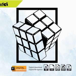 Cube SVG | Rubiks Cube DXF File | Sticker | Silhouette DXF | Svg Dxf Files | Laser Cut | Plasma Cut | Router | Vector Files | Metal |