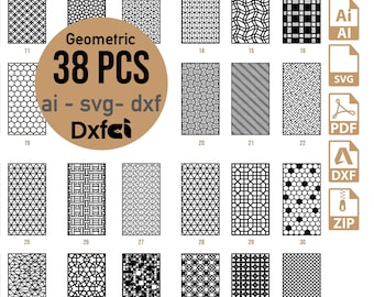 Collection de panneaux, 38 pièces, motifs géométriques dorés, modèles de panneaux ai, fichiers Dxf svg, pour découpe laser