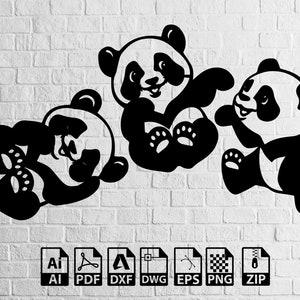 3 Pandas Panda Svg Panda Dxf File, Panda Bear Svg, Panda Decor, Animal ...
