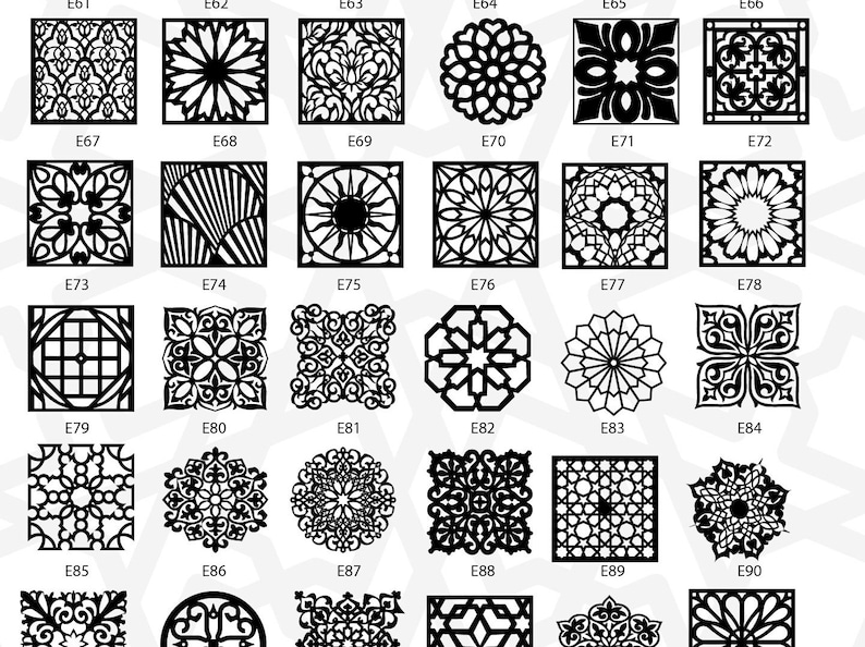 Pu&ograve; includere: Un set di 36 disegni geometrici in bianco e nero, ognuno in una cornice quadrata. I disegni sono intricati e dettagliati, con una variet&agrave; di motivi e forme.