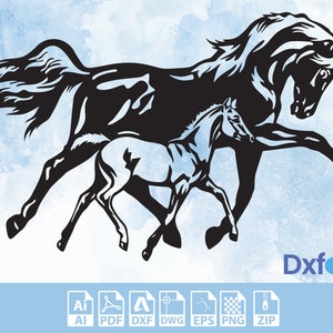 Pferd und Fohlen Wand-Dekor Wand Kunst Kostenlose Pferde Dekor Zeichnung Laser und Cnc Dxf Ai und SVG Zeichnungen Zeichnung openclipart