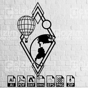 Decoración mundial globo volador decoración del hogar arte de la pared mapa del mundo corte láser