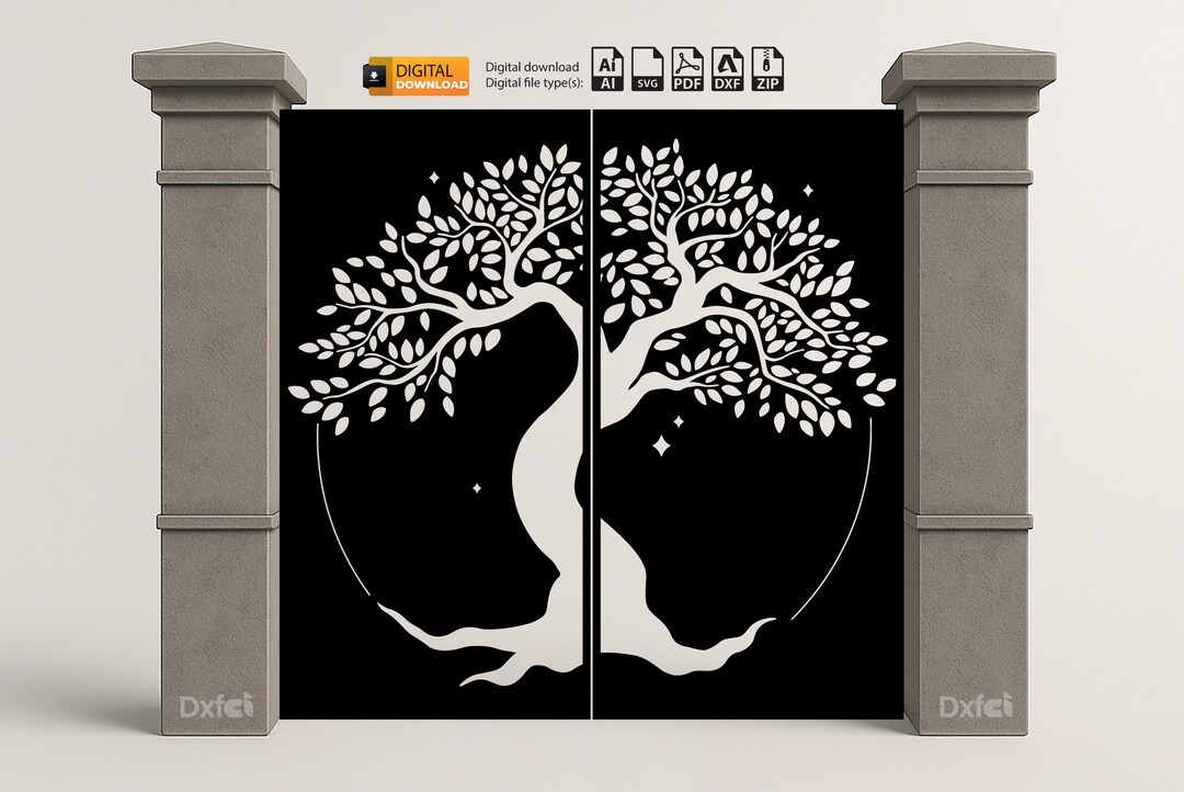 Tree of Life Garden Gate Laser Cut File: Metal Railing Design (DXF, SVG ...
