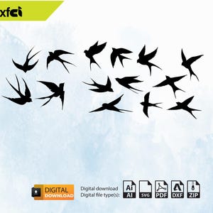 Flying Birds SVG Dxf Files Laser Cut | Swallow Birds Vector | Cricut & Laser Cut Files