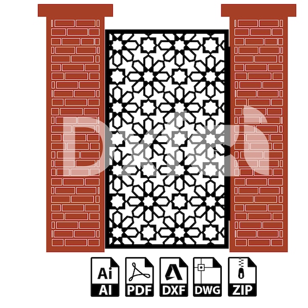 Selcuklu Panneau mural de jardin Panneaux de portes, Découpe laser Arabesque Vector Panel Template Laser, CNC, Plasma Laser Cut fichiers de découpe DXF Svg Pdf