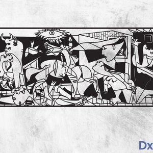 May include: A black and white line drawing of a bullfight scene. The scene is chaotic and includes a bull, a matador, and several other figures. The drawing is done in a cubist style, with geometric shapes and fragmented forms.