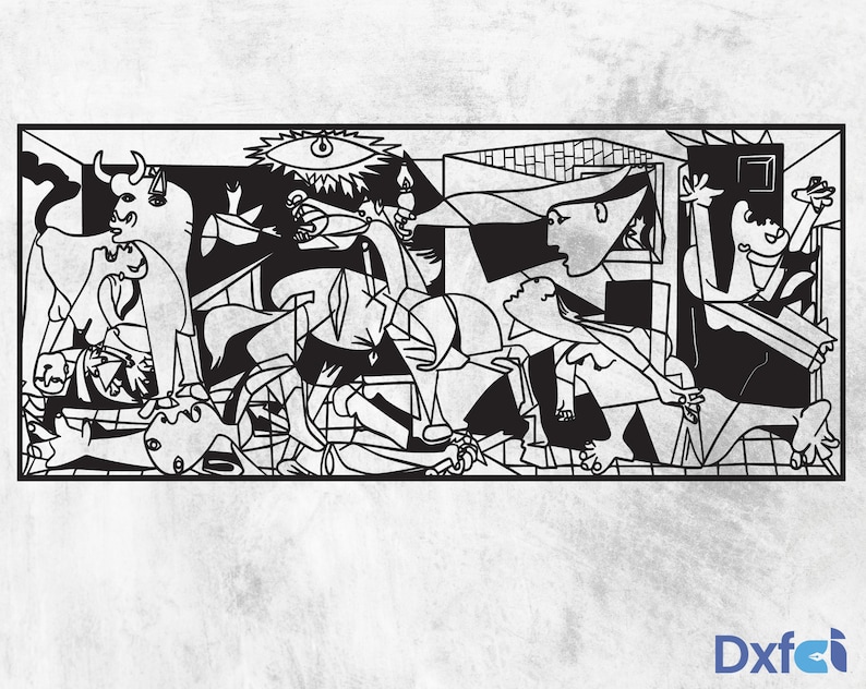 May include: A black and white line drawing of a bullfight scene. The scene is chaotic and includes a bull, a matador, and several other figures. The drawing is done in a cubist style, with geometric shapes and fragmented forms.
