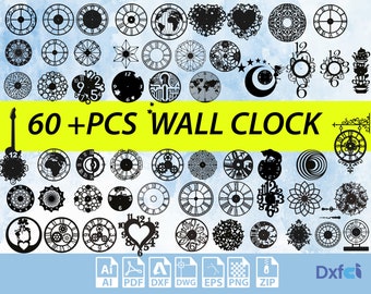60+pcs Clocks  Models Bundle Clocks Svg Wall Clock Dxf, Watch Models Wall Decor Clocks DXF Files for Laser Cut File Pieces Svg Big Package