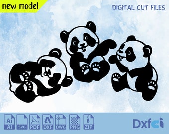 3 Pandas Panda Svg Panda Dxf File, Panda bear Svg, Panda Decor, Animal dxf