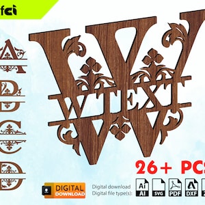 Custom Monogram Alphabet Font 26+ Letters Svg Cdr Dxf Files for Laser Cut Wall Art Decoration